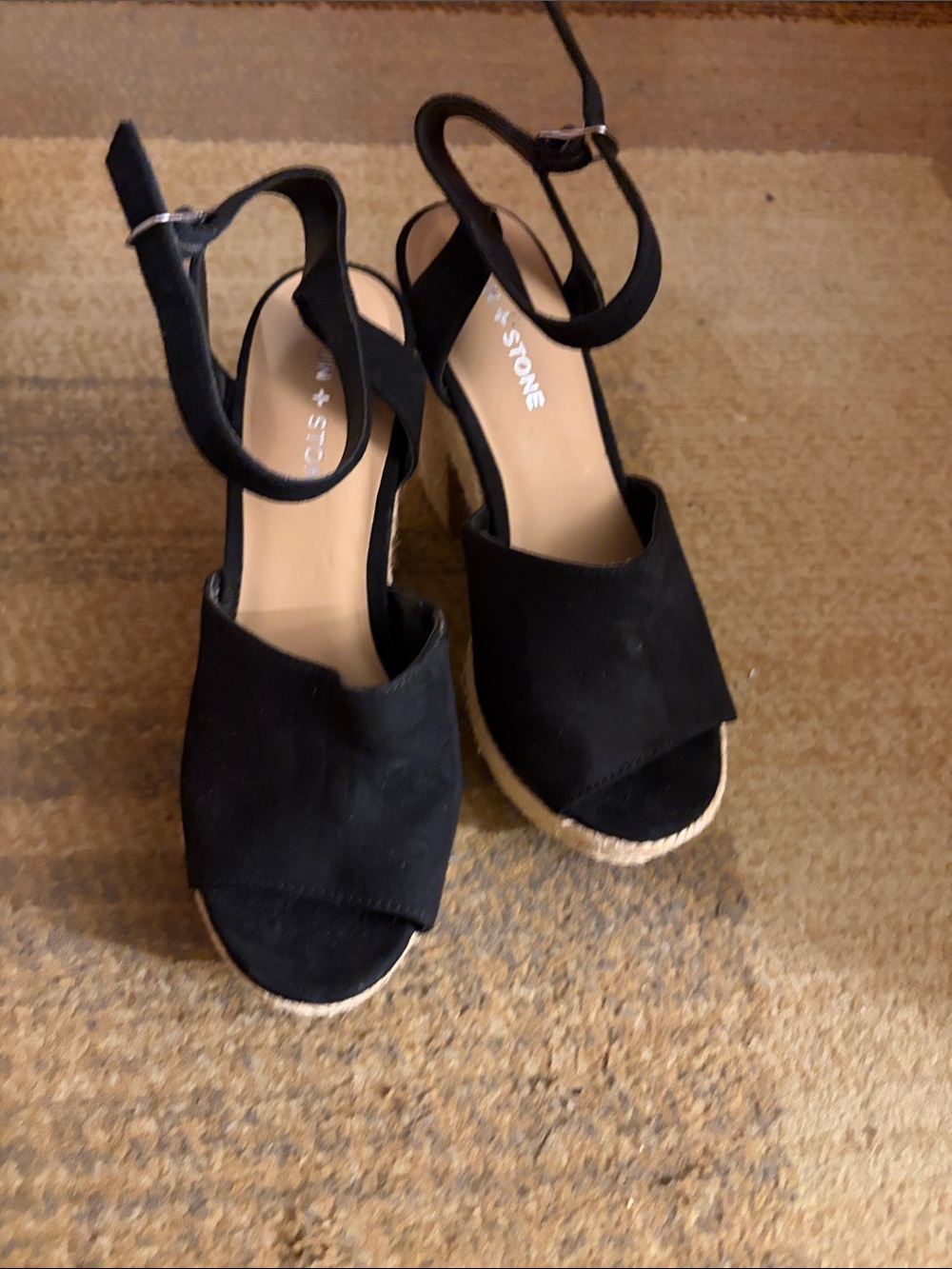 Black Espadrille Wedge Sandals with Ankle Strap by CLARKS + STONE
